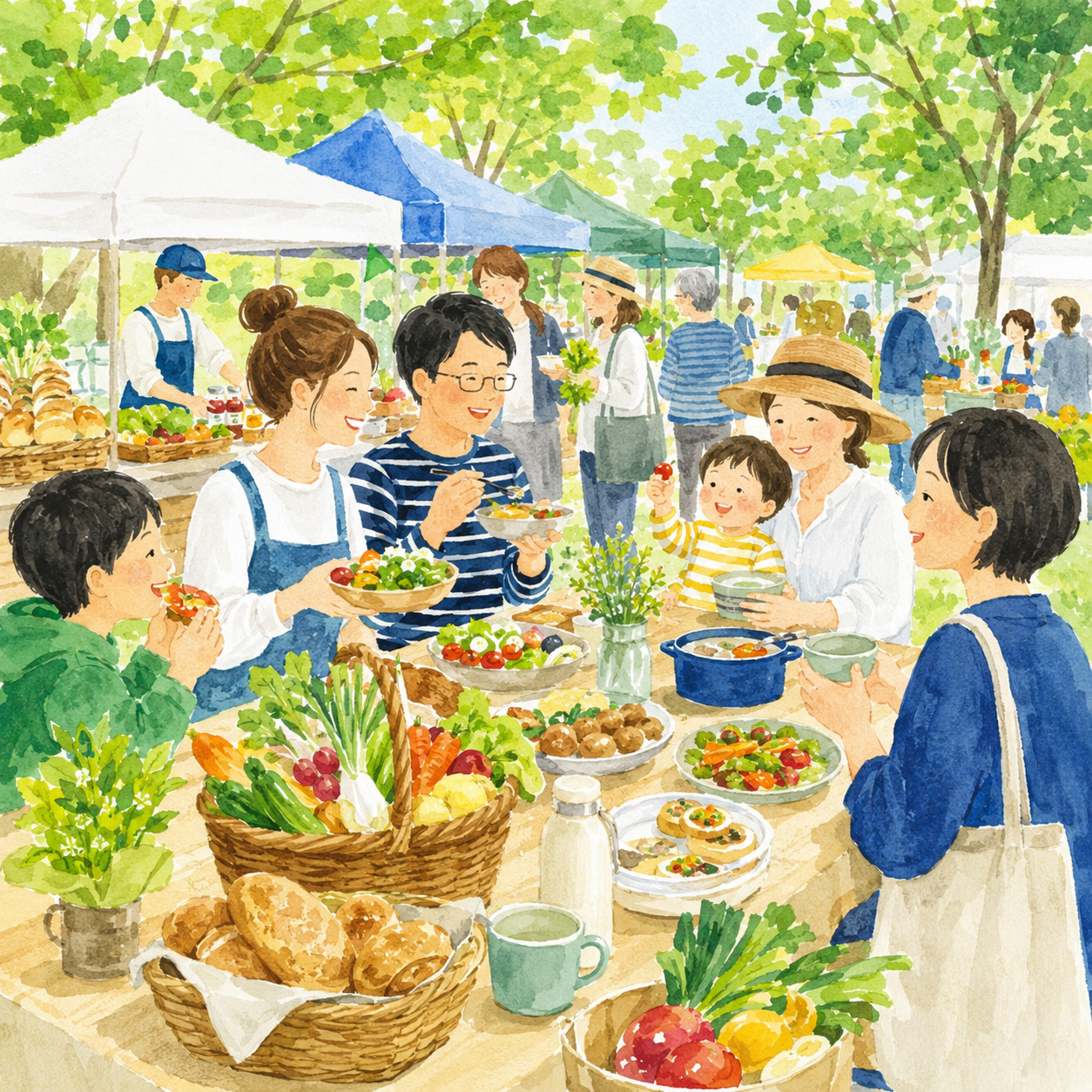 みんなで食卓を囲むイラスト