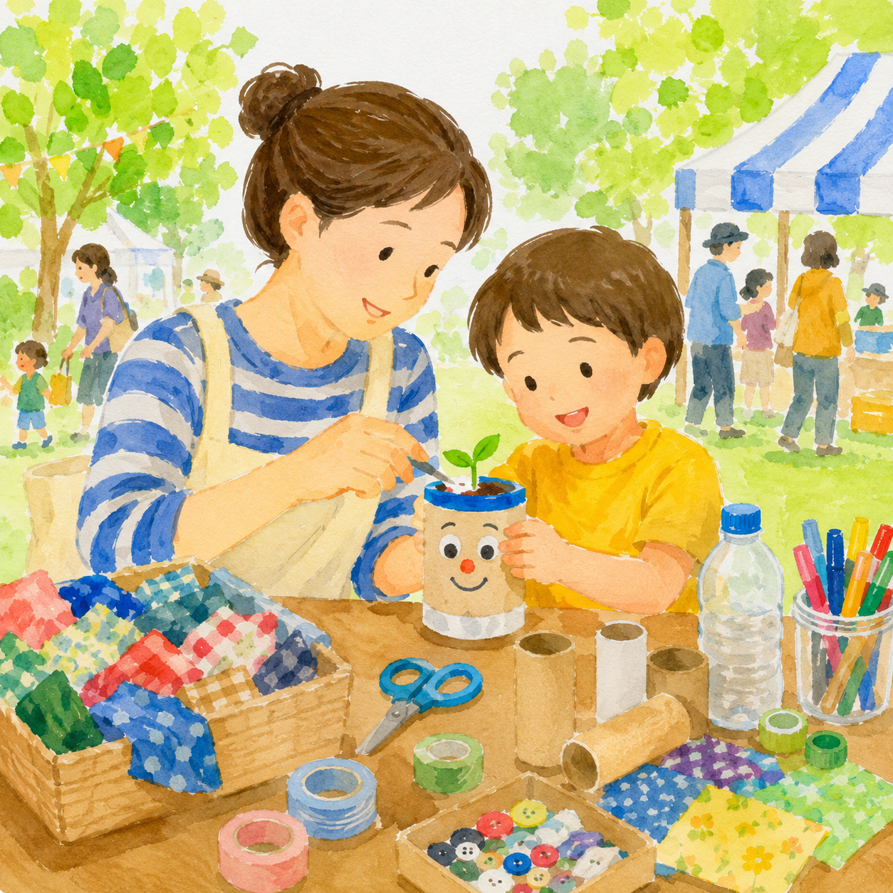 親子で料理をつくるイラスト