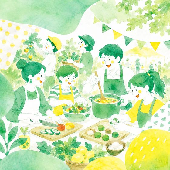 野菜を使った料理を体験する様子