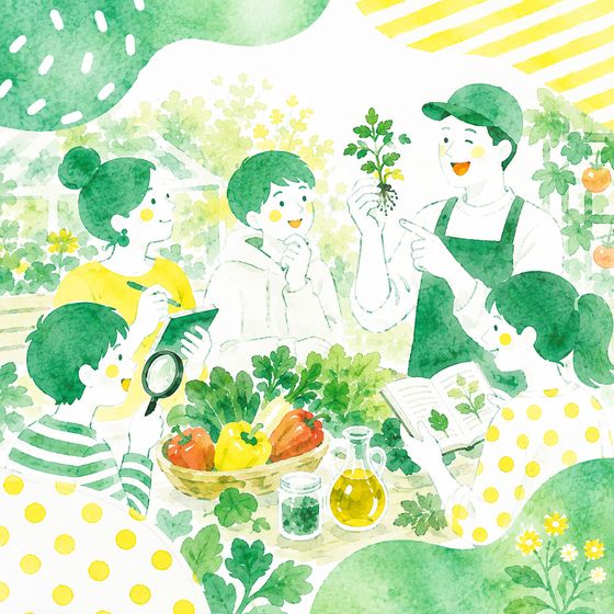 畑で植物や食材について学ぶ様子