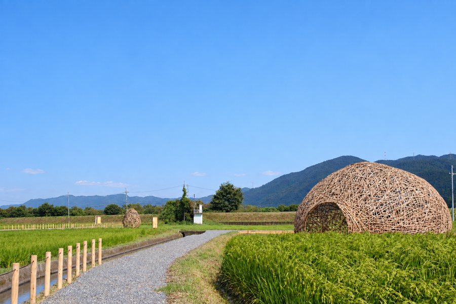 花畑と稲藁の建築物